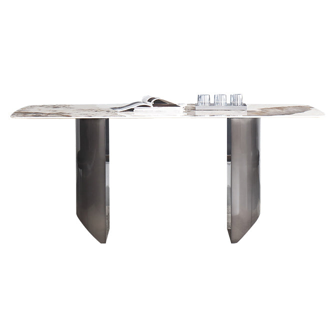 Mesa de comedor rectangular Mesa de comedor de piedra moderna con pedestal doble