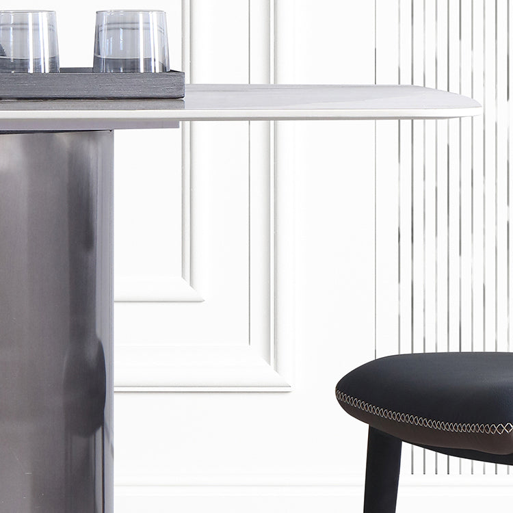 Mesa de comedor rectangular Mesa de comedor de piedra moderna con pedestal doble
