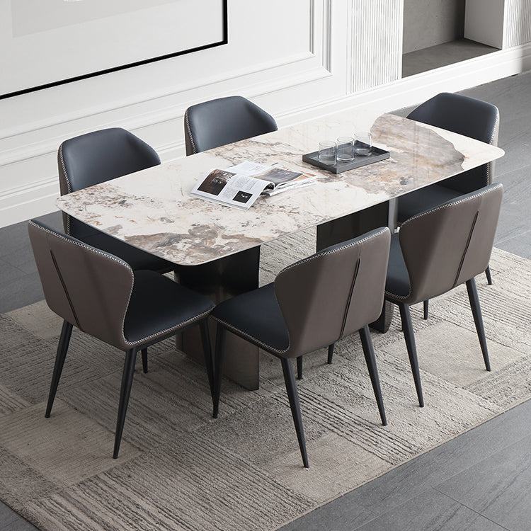 Mesa de comedor rectangular Mesa de comedor de piedra moderna con pedestal doble