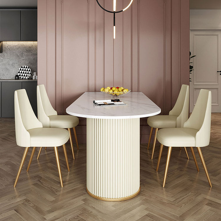 Free Form Dining Table Sintered Stone Table Luxury Style with Double Pedestal