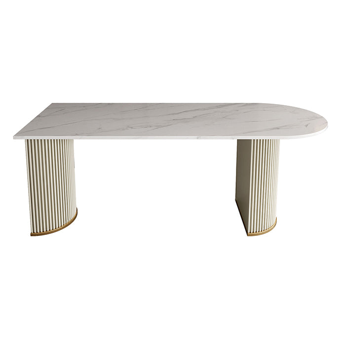 Free Form Dining Table Sintered Stone Table Luxury Style with Double Pedestal