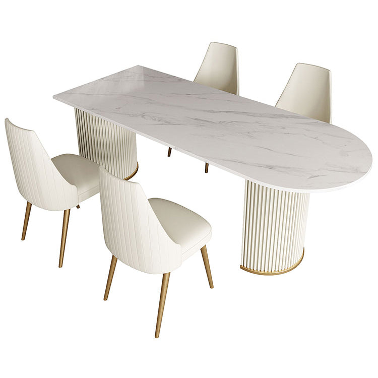 Free Form Dining Table Sintered Stone Table Luxury Style with Double Pedestal