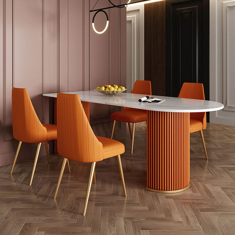 Free Form Dining Table Sintered Stone Table Luxury Style with Double Pedestal