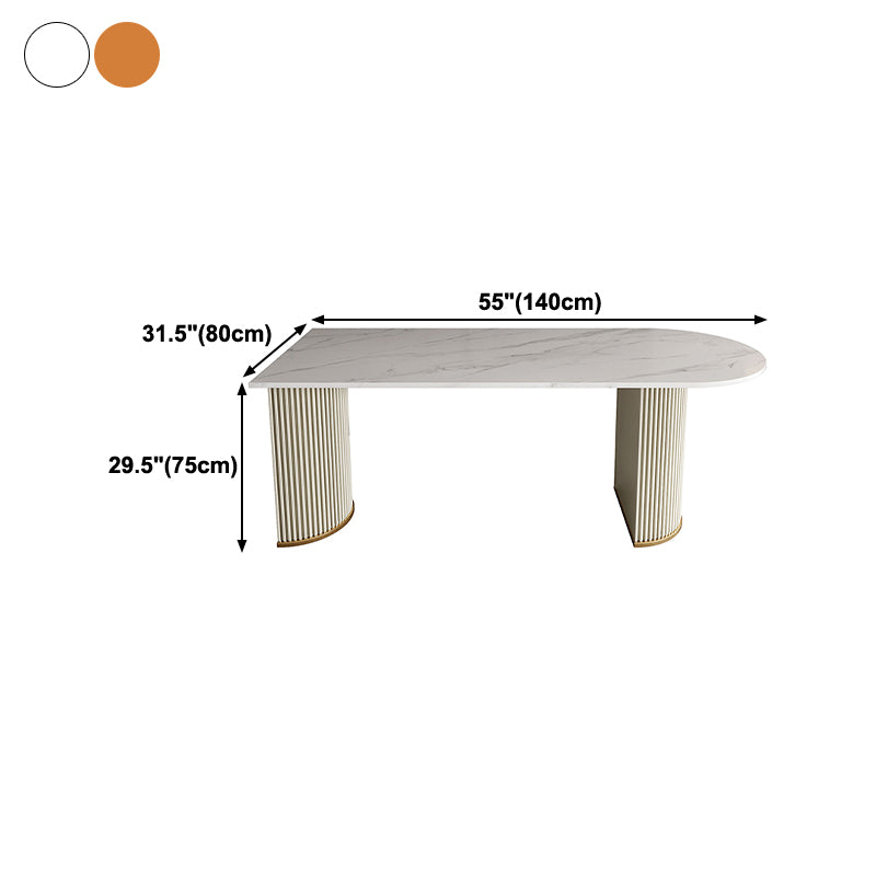 Free Form Dining Table Sintered Stone Table Luxury Style with Double Pedestal
