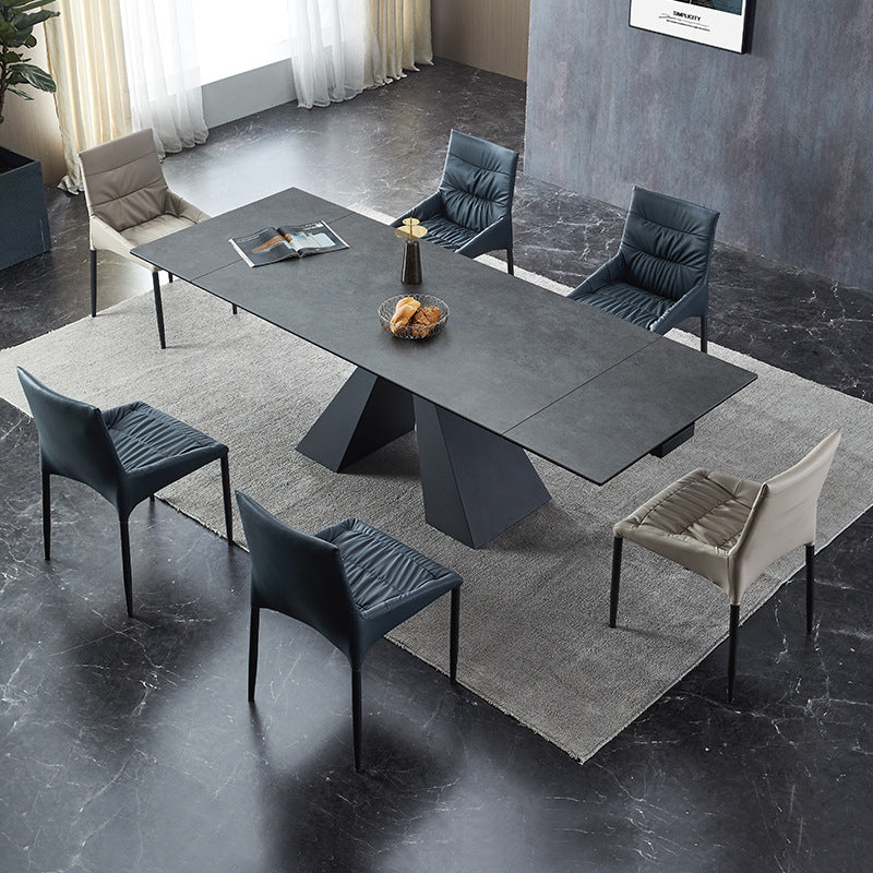 Modern Rectangular Dining Table Stone Top Dining Table with Double Pedestal
