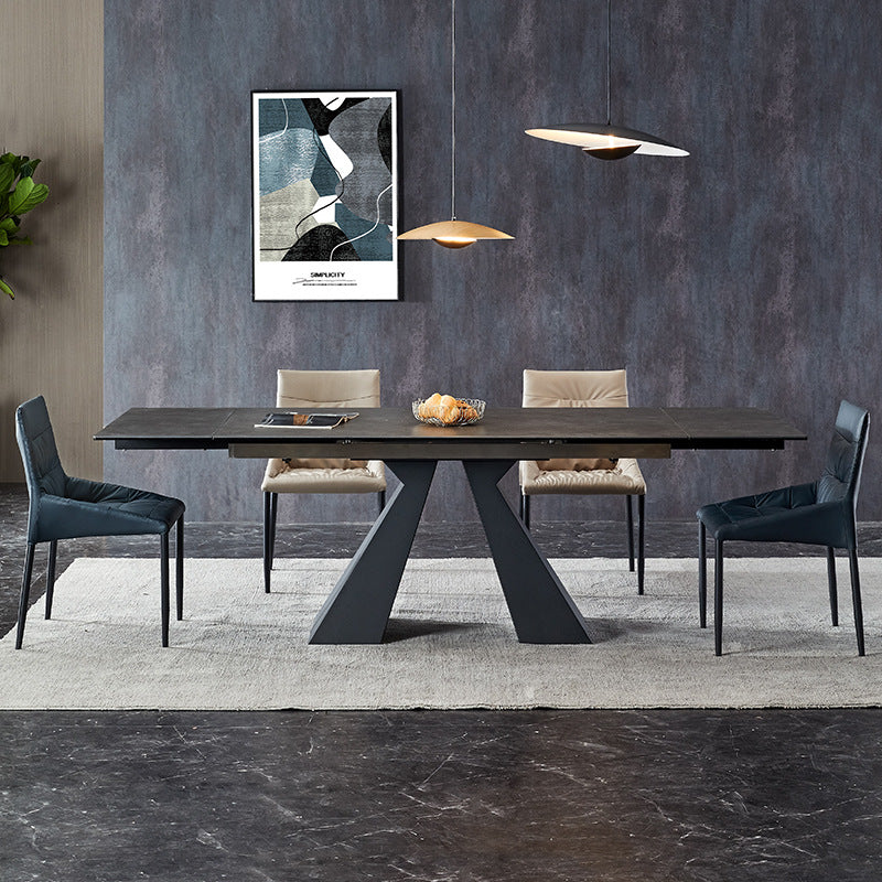 Modern Rectangular Dining Table Stone Top Dining Table with Double Pedestal