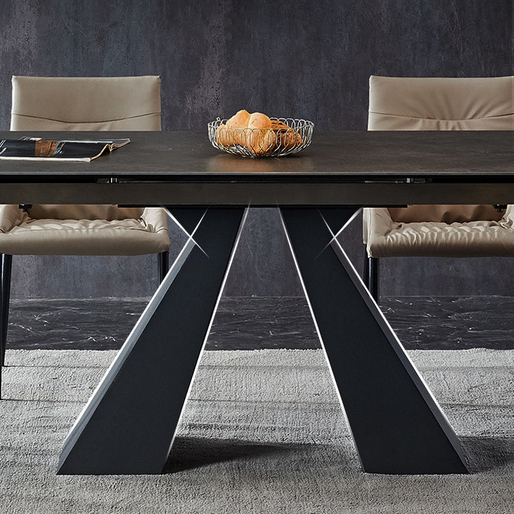 Modern Rectangular Dining Table Stone Top Dining Table with Double Pedestal