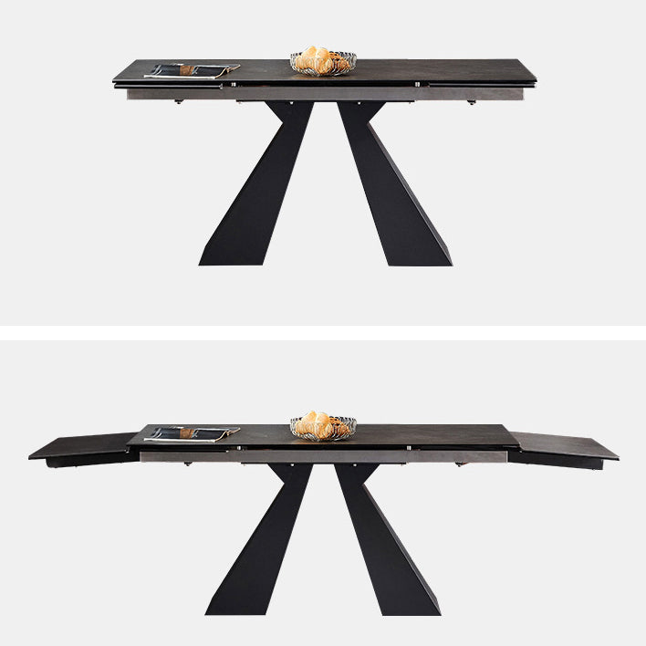 Modern Rectangular Dining Table Stone Top Dining Table with Double Pedestal