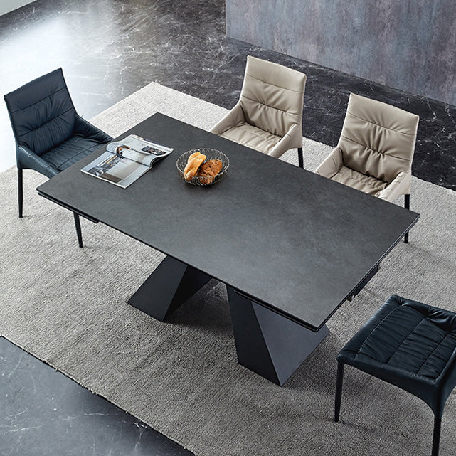 Modern Rectangular Dining Table Stone Top Dining Table with Double Pedestal