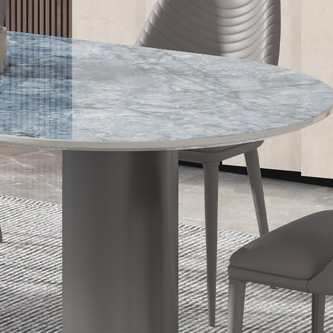 Metal Oval Traditional Luxury Dining Table Sintered Stone Table with Double Pedestal