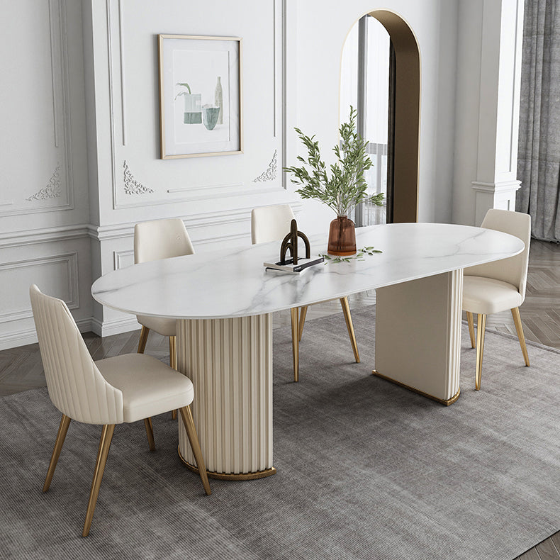 Glam Sintered Stone Oval Shape Dining Table White Standard Dining Table for Kitchen