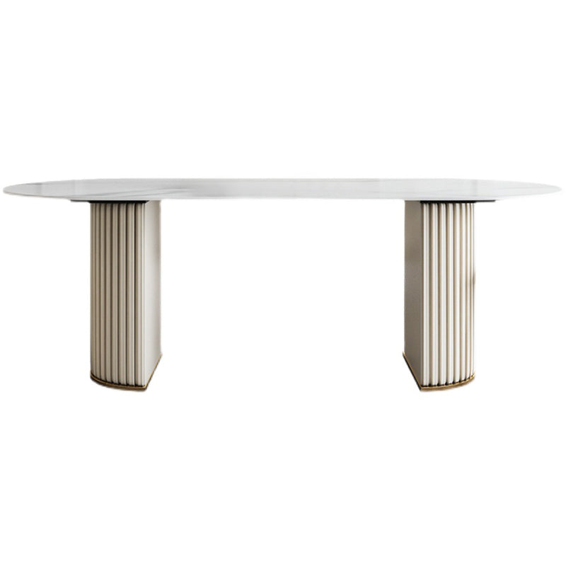 Glam Sintered Stone Oval Shape Dining Table White Standard Dining Table for Kitchen