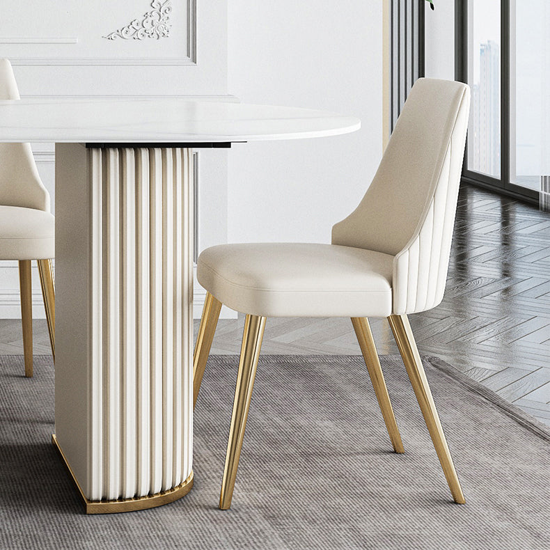 Glam Sintered Stone Oval Shape Dining Table White Standard Dining Table for Kitchen