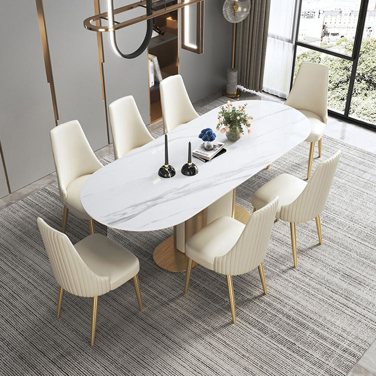 Glam Kitchen White Dining Table Sintered Stone Standard Dining Table with Pedestal Base