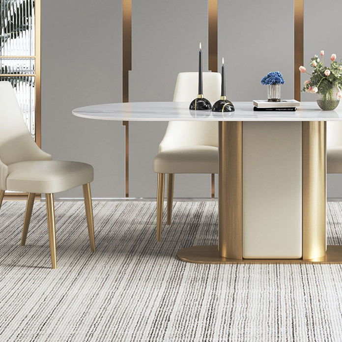 Glam Kitchen White Dining Table Sintered Stone Standard Dining Table with Pedestal Base