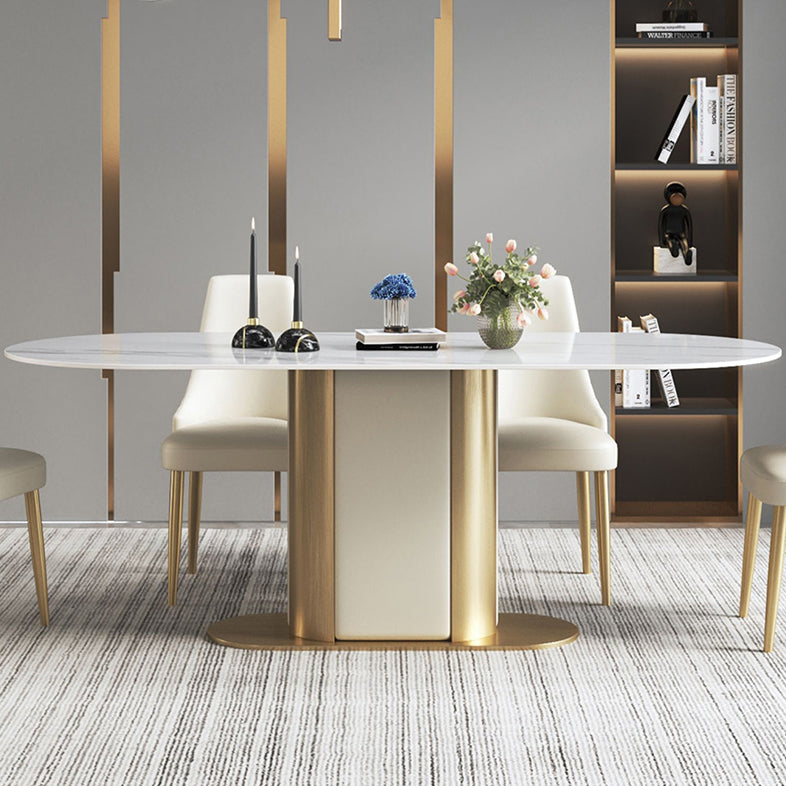 Glam Kitchen White Dining Table Sintered Stone Standard Dining Table with Pedestal Base