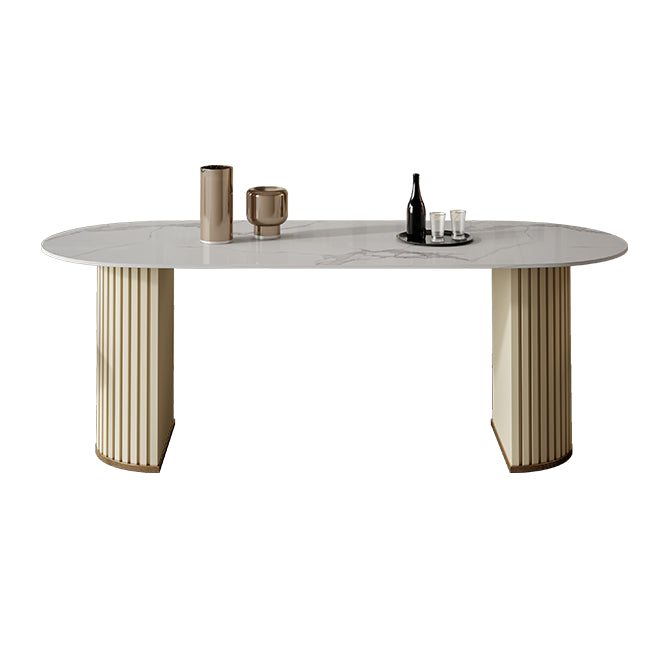 Minimalist White Standard Dining Table Oval Sintered Stone Dining Table for Kitchen