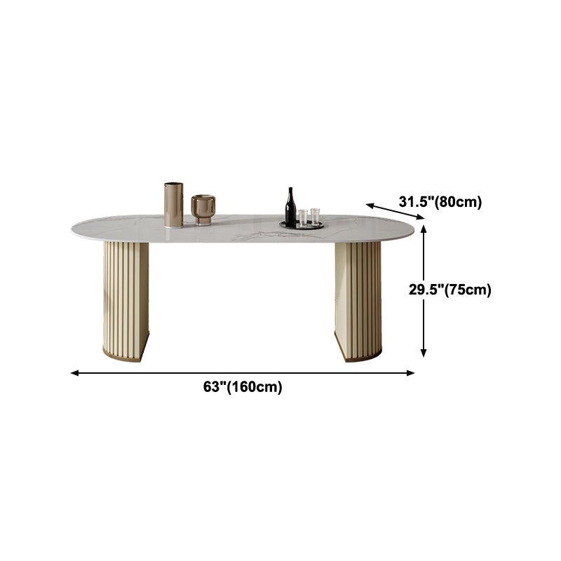 Minimalist White Standard Dining Table Oval Sintered Stone Dining Table for Kitchen