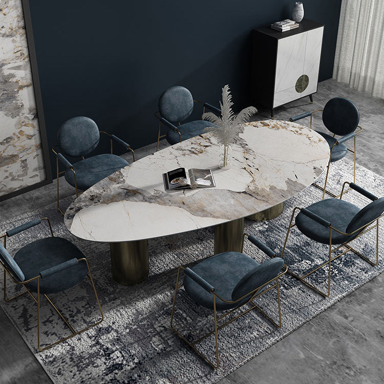 Glam Sintered Stone Standard Dining Table Oval Dining Table with 3 Legs