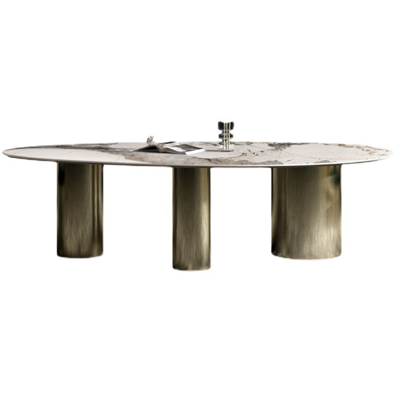 Glam Sintered Stone Standard Dining Table Oval Dining Table with 3 Legs