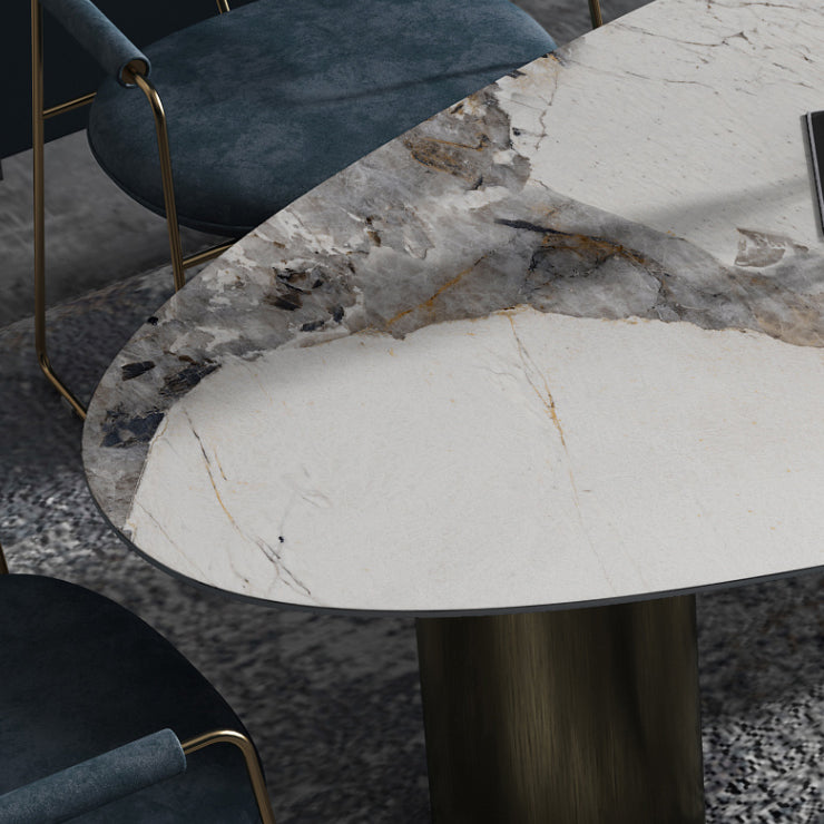 Glam Sintered Stone Standard Dining Table Oval Dining Table with 3 Legs