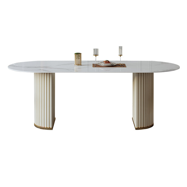 Glam Oval Standard Dining Table Sintered Stone White Dining Table for Kitchen