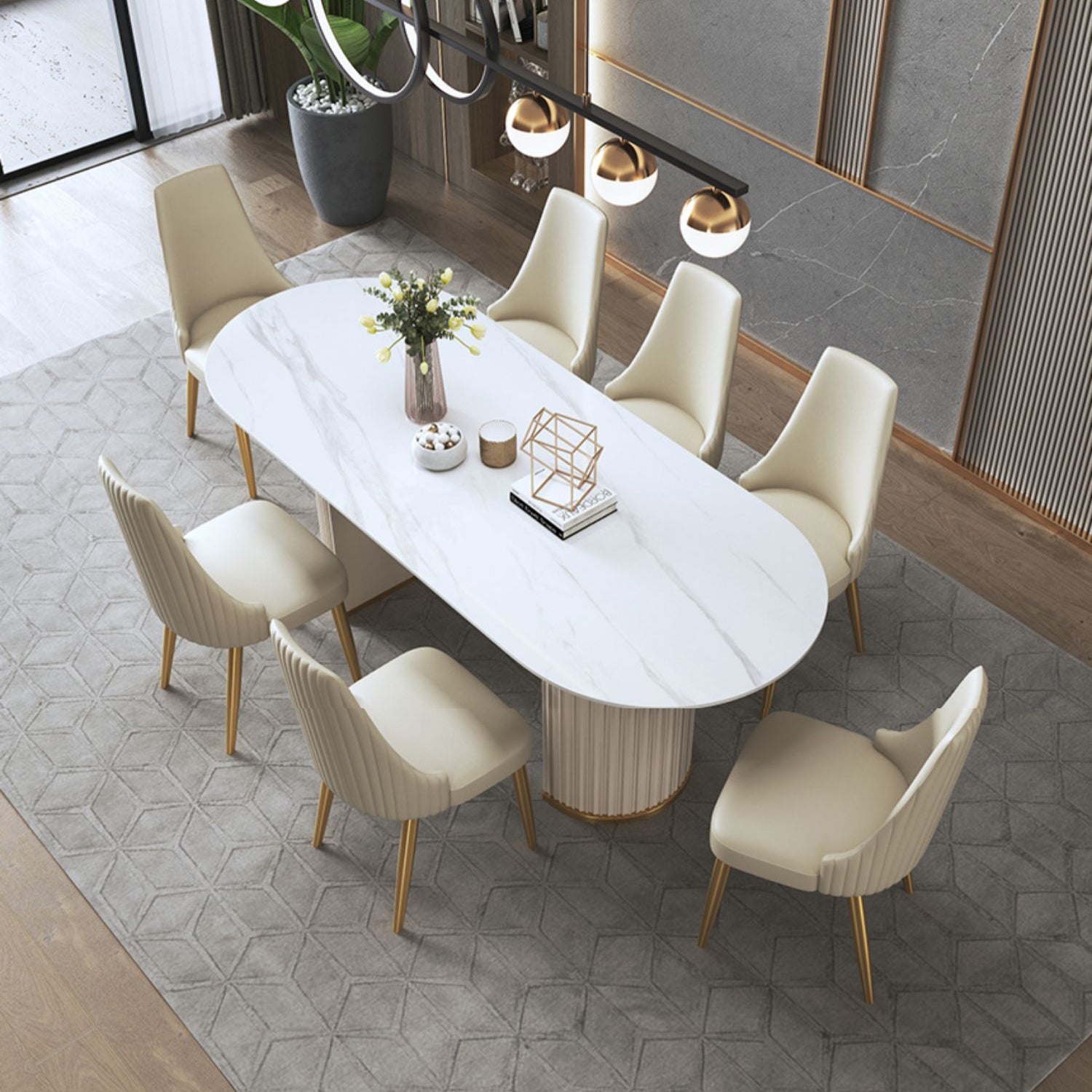 Glam Sintered Stone White Dining Table Oval Standard Dining Table for Kitchen