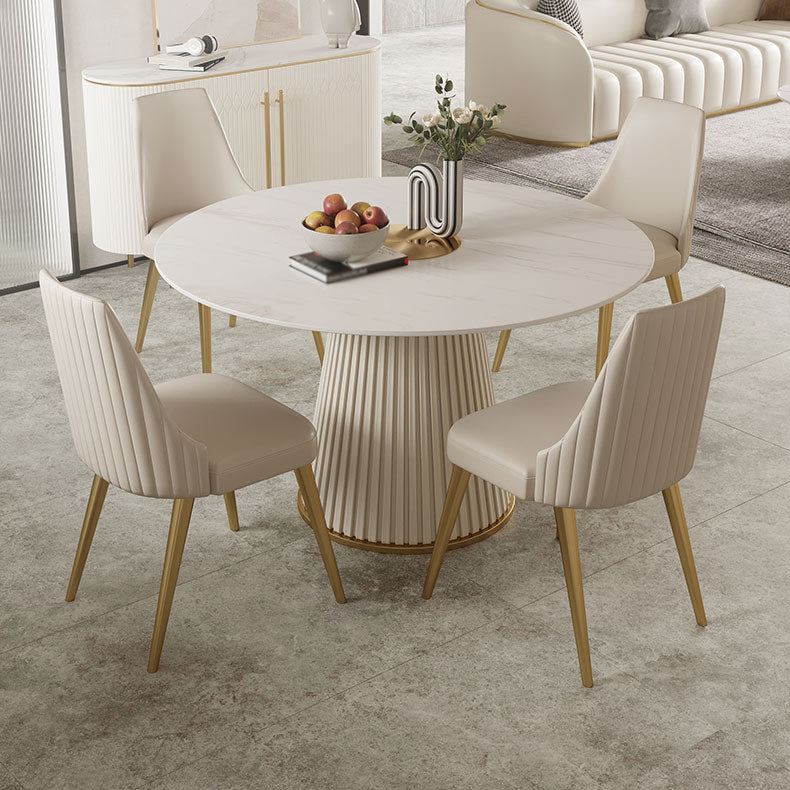 Mesa de comedor de piedra redonda moderna Mesa de comedor blanca con base de pedestal