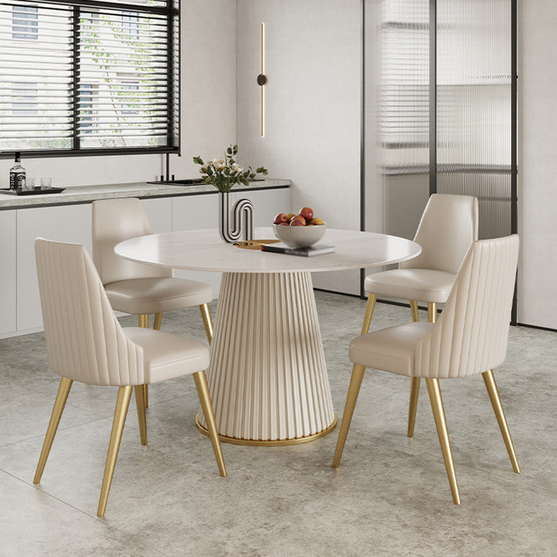 Mesa de comedor de piedra redonda moderna Mesa de comedor blanca con base de pedestal