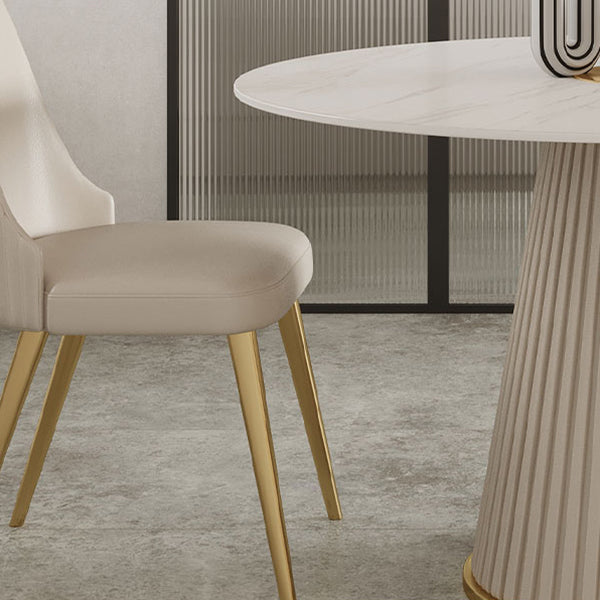 Mesa de comedor de piedra redonda moderna Mesa de comedor blanca con base de pedestal