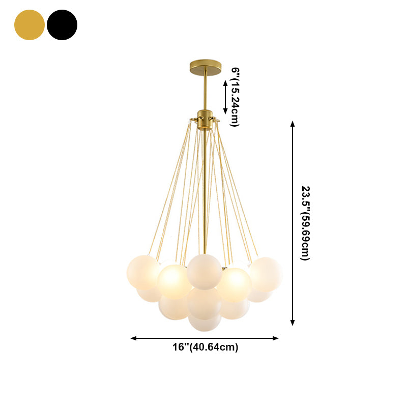 Metal Chandelier Light Fixtures Modern Globe Hanging Pendant Lamps with White Glass Ball