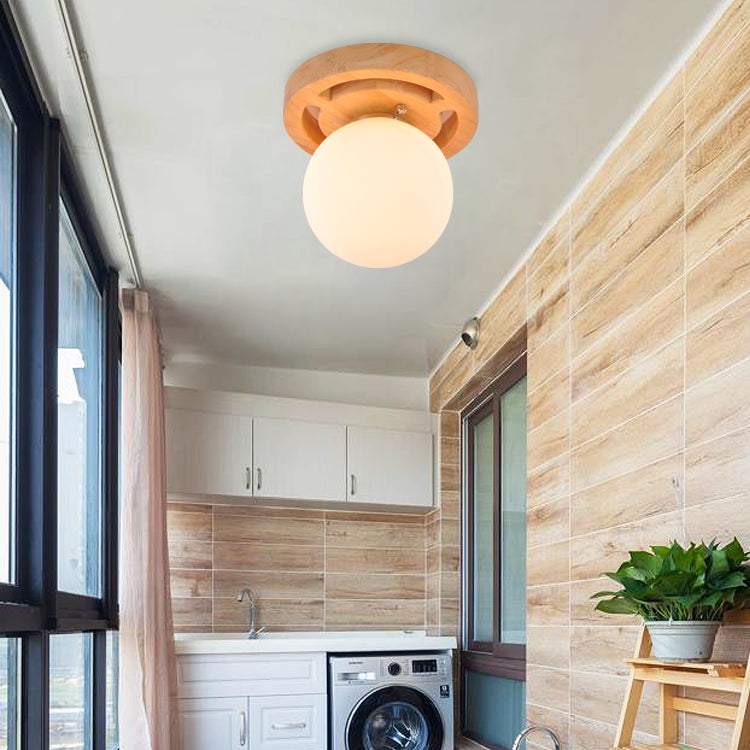 Plafonnier à abat-jour en verre, luminaire de plafond pour allée en bois de Style nordique