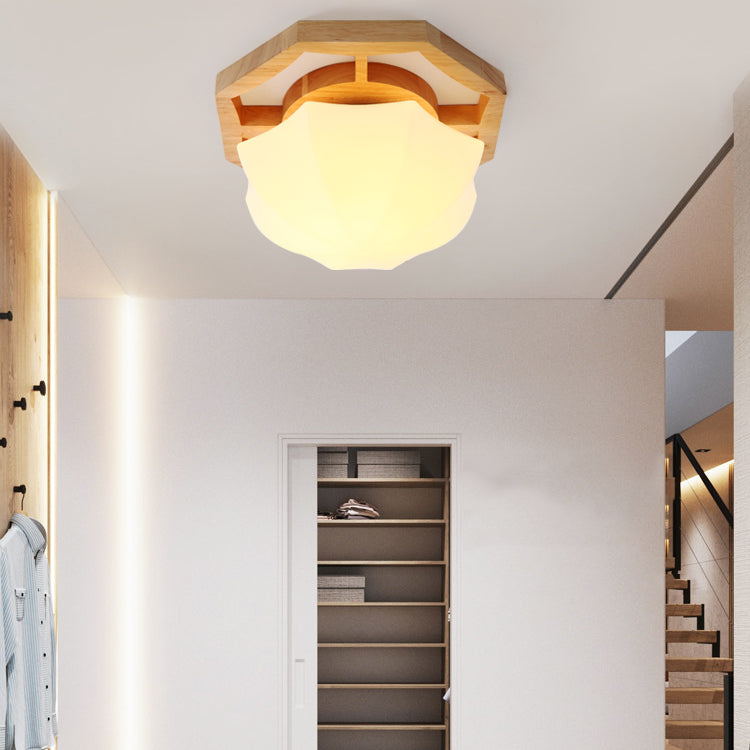 Plafonnier à abat-jour en verre, luminaire de plafond pour allée en bois de Style nordique