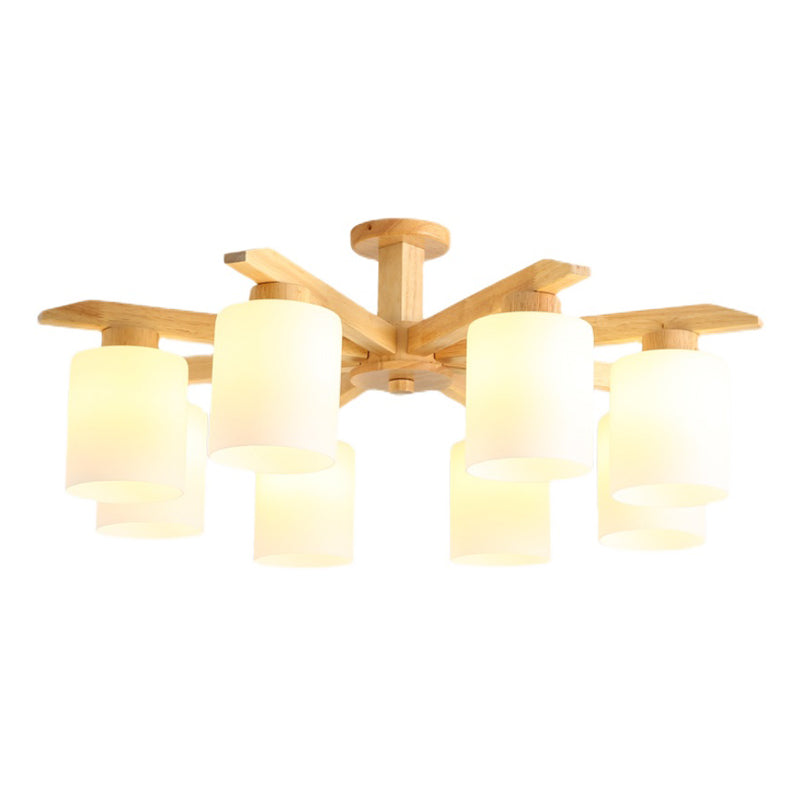 Cylindrical Semi Flush Ceiling Light Simple Style Living Room Wood Ceiling Lamp in Beige