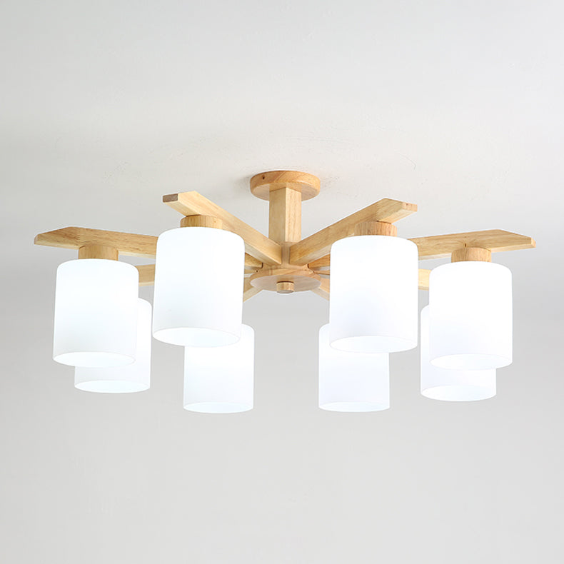 Cylindrical Semi Flush Ceiling Light Simple Style Living Room Wood Ceiling Lamp in Beige