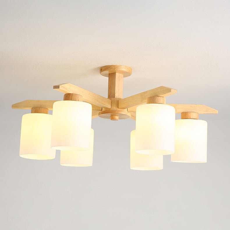 Cylindrical Semi Flush Ceiling Light Simple Style Living Room Wood Ceiling Lamp in Beige