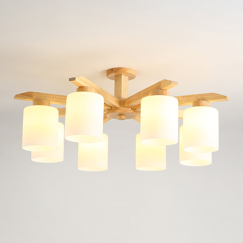 Cylindrical Semi Flush Ceiling Light Simple Style Living Room Wood Ceiling Lamp in Beige