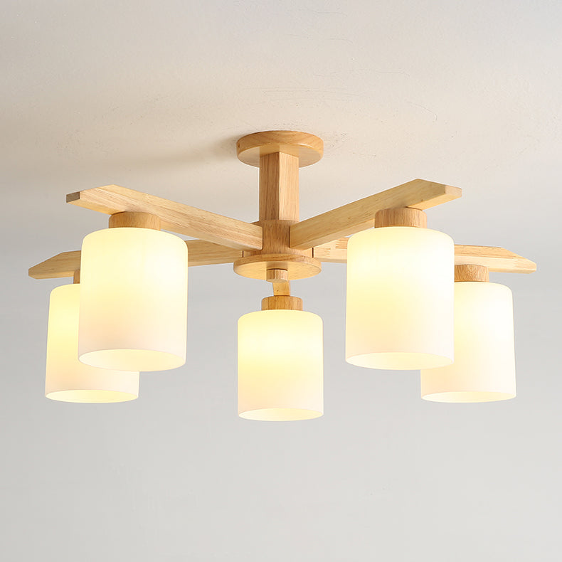 Cylindrical Semi Flush Ceiling Light Simple Style Living Room Wood Ceiling Lamp in Beige