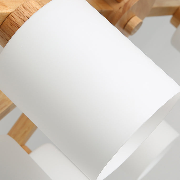 Cylindrical Semi Flush Ceiling Light Simple Style Living Room Wood Ceiling Lamp in Beige