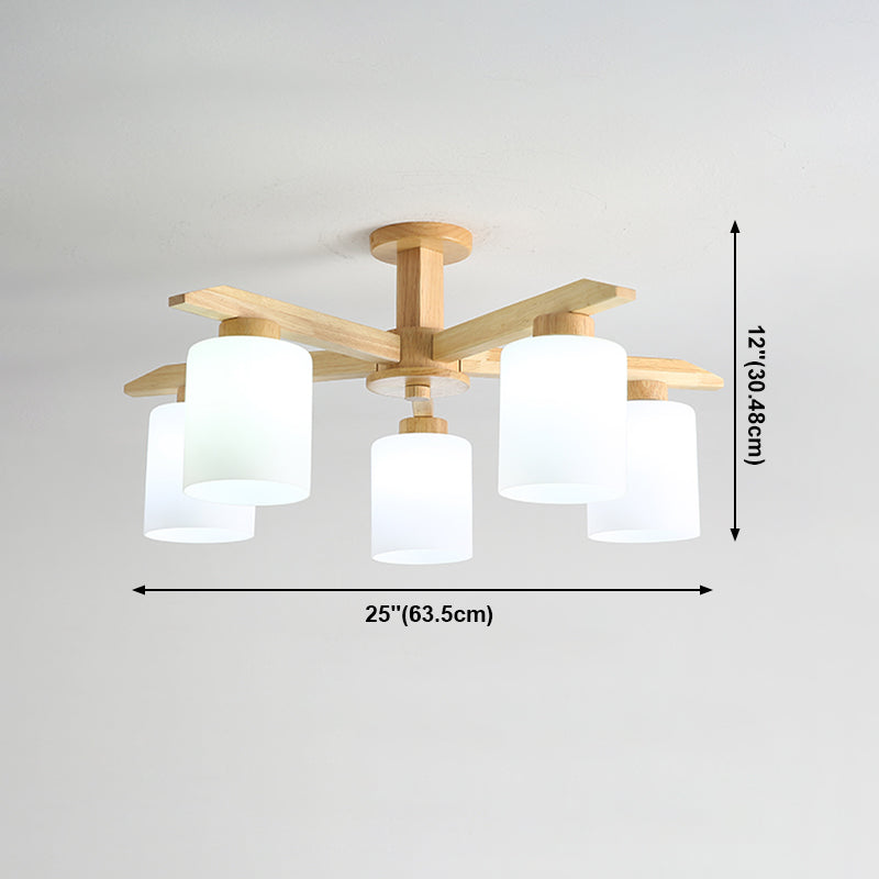Cylindrical Semi Flush Ceiling Light Simple Style Living Room Wood Ceiling Lamp in Beige
