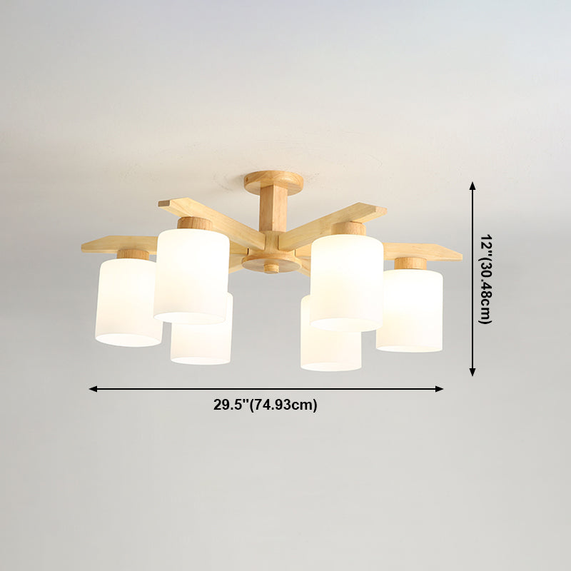 Cylindrical Semi Flush Ceiling Light Simple Style Living Room Wood Ceiling Lamp in Beige