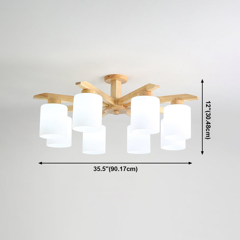 Cylindrical Semi Flush Ceiling Light Simple Style Living Room Wood Ceiling Lamp in Beige