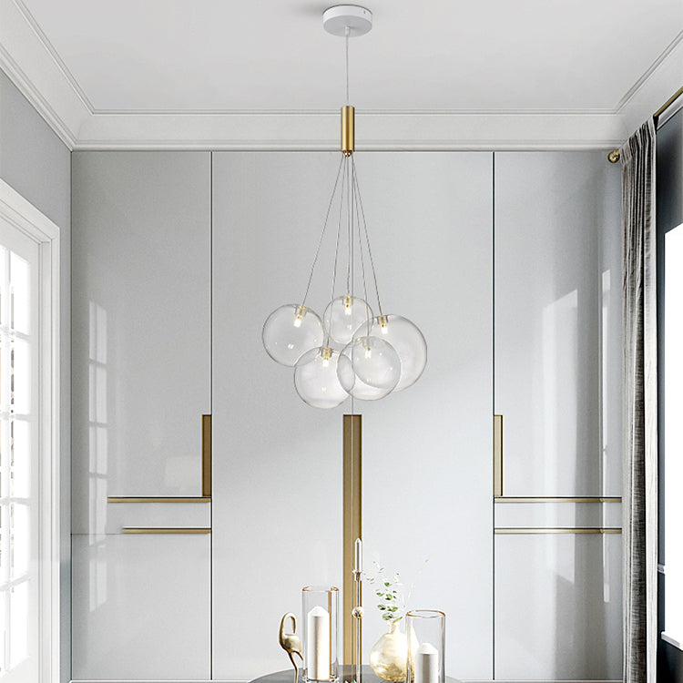 Clear Glass Chandelier Light Fixtures Modern Multi-Head Globe Pendant Lamp for Living Room
