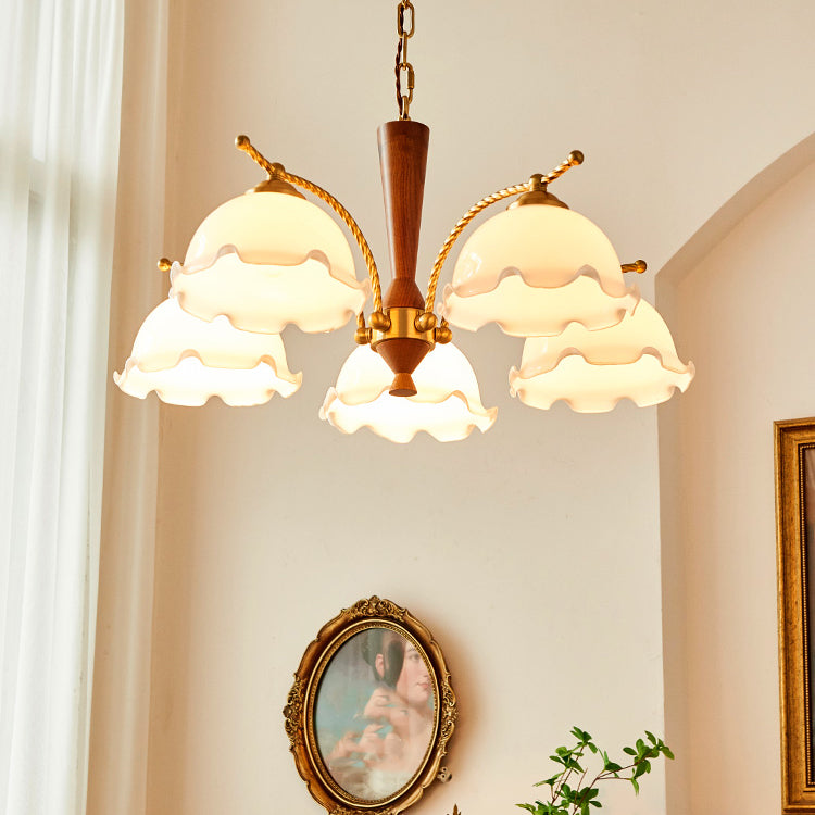 Wood Japanese Style Chandelier Gold Hanging Light with Metal for Restaurant