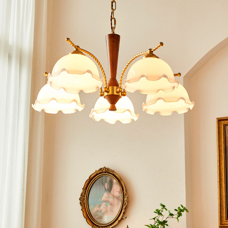 Wood Japanese Style Chandelier Gold Hanging Light with Metal for Restaurant