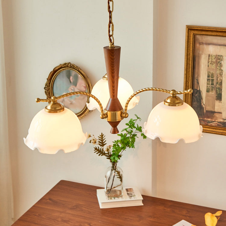 Wood Japanese Style Chandelier Gold Hanging Light with Metal for Restaurant