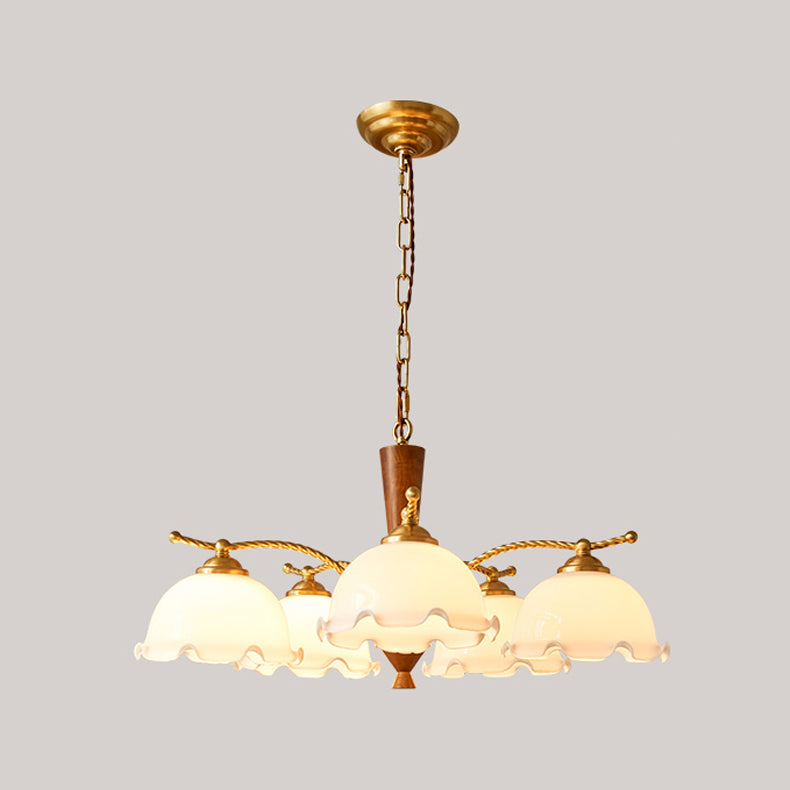 Wood Japanese Style Chandelier Gold Hanging Light with Metal for Restaurant