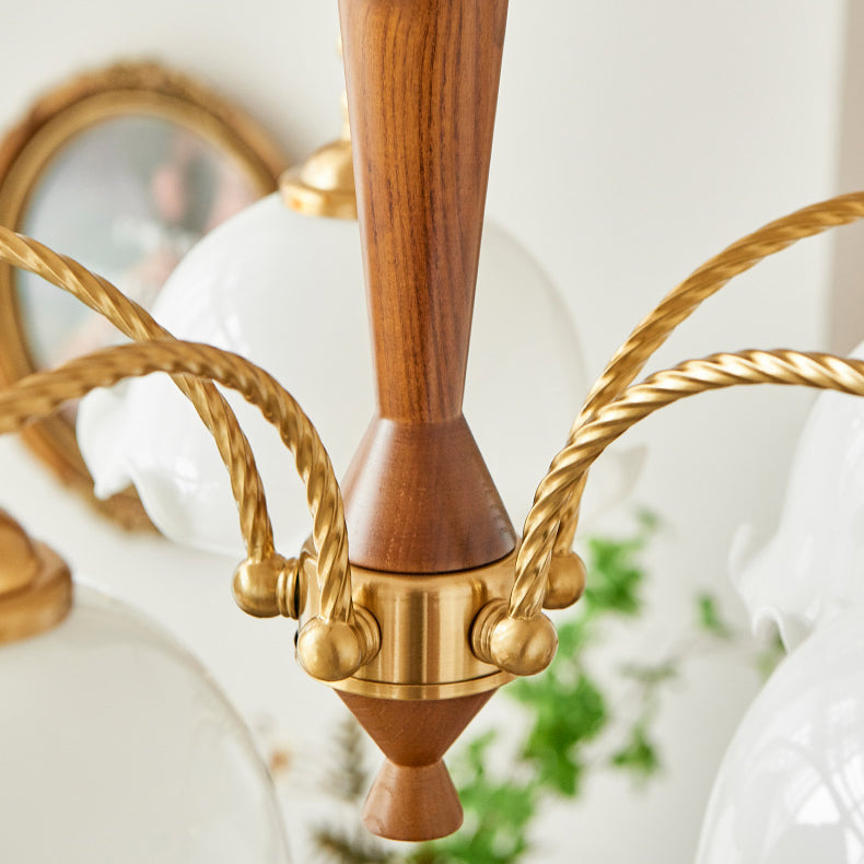 Wood Japanese Style Chandelier Gold Hanging Light with Metal for Restaurant