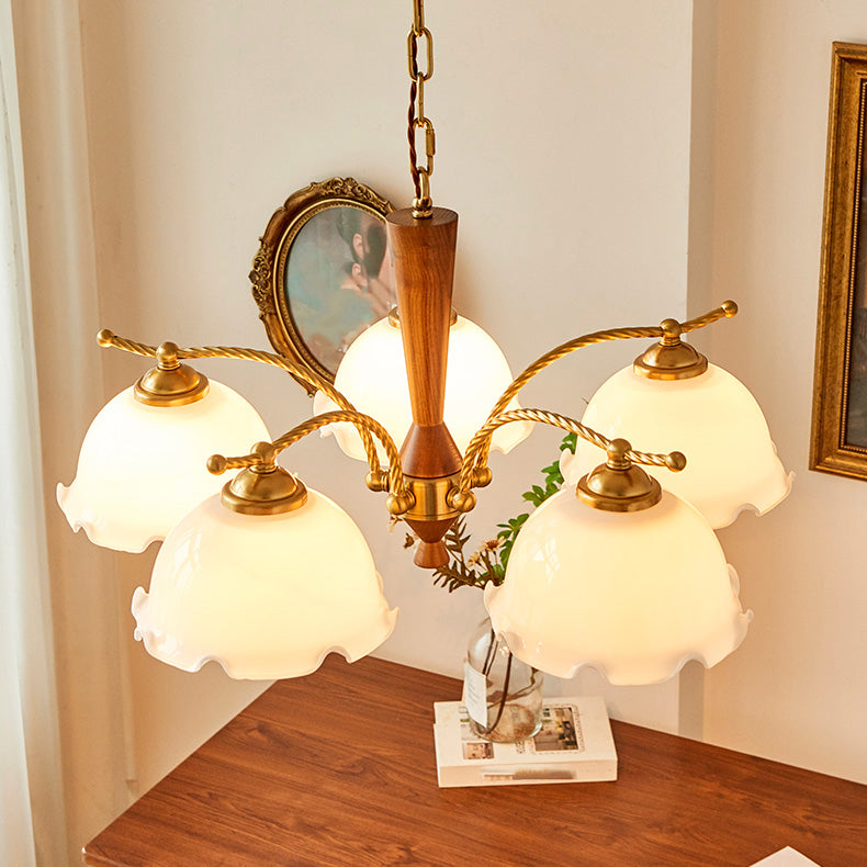 Wood Japanese Style Chandelier Gold Hanging Light with Metal for Restaurant