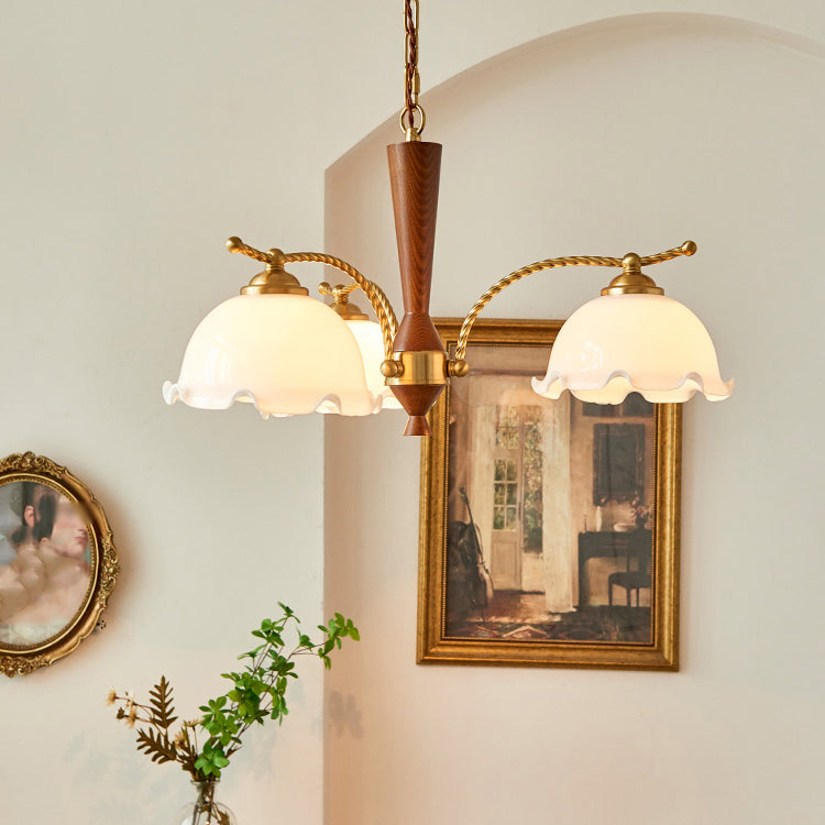 Wood Japanese Style Chandelier Gold Hanging Light with Metal for Restaurant